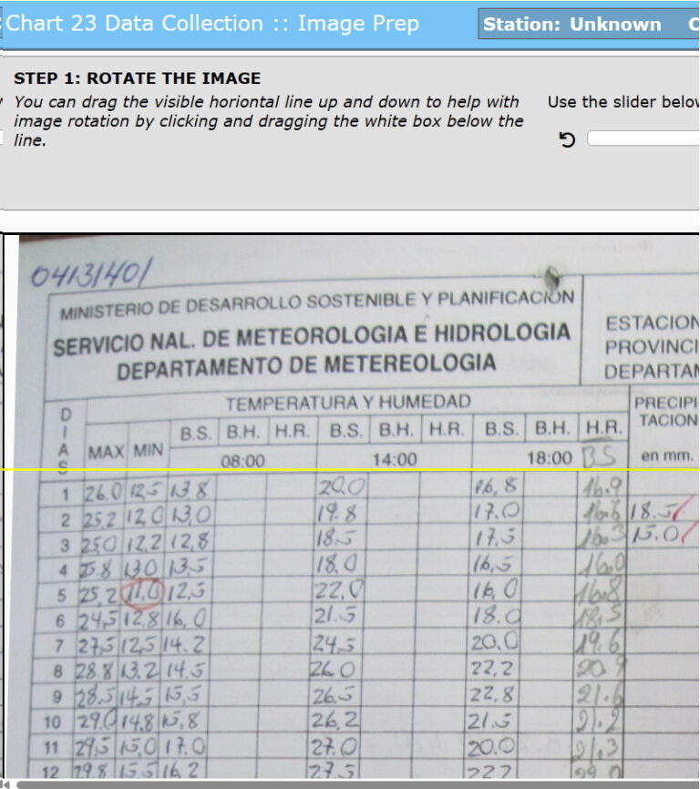 Weather record loaded into Weather Wizards for digitization